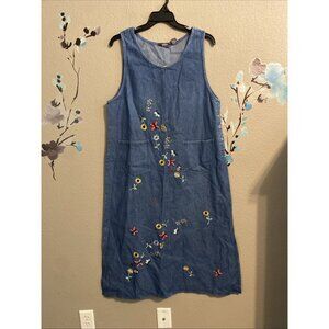 Vintage Denim Jumper Dress Agapo Embroidered Floral Overall L